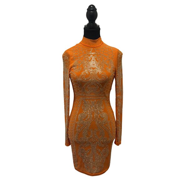 Y2K Windsor Orange Sequin Embellished Bodycon Dress - SIZE S - Like New! - Picture 5 of 8
